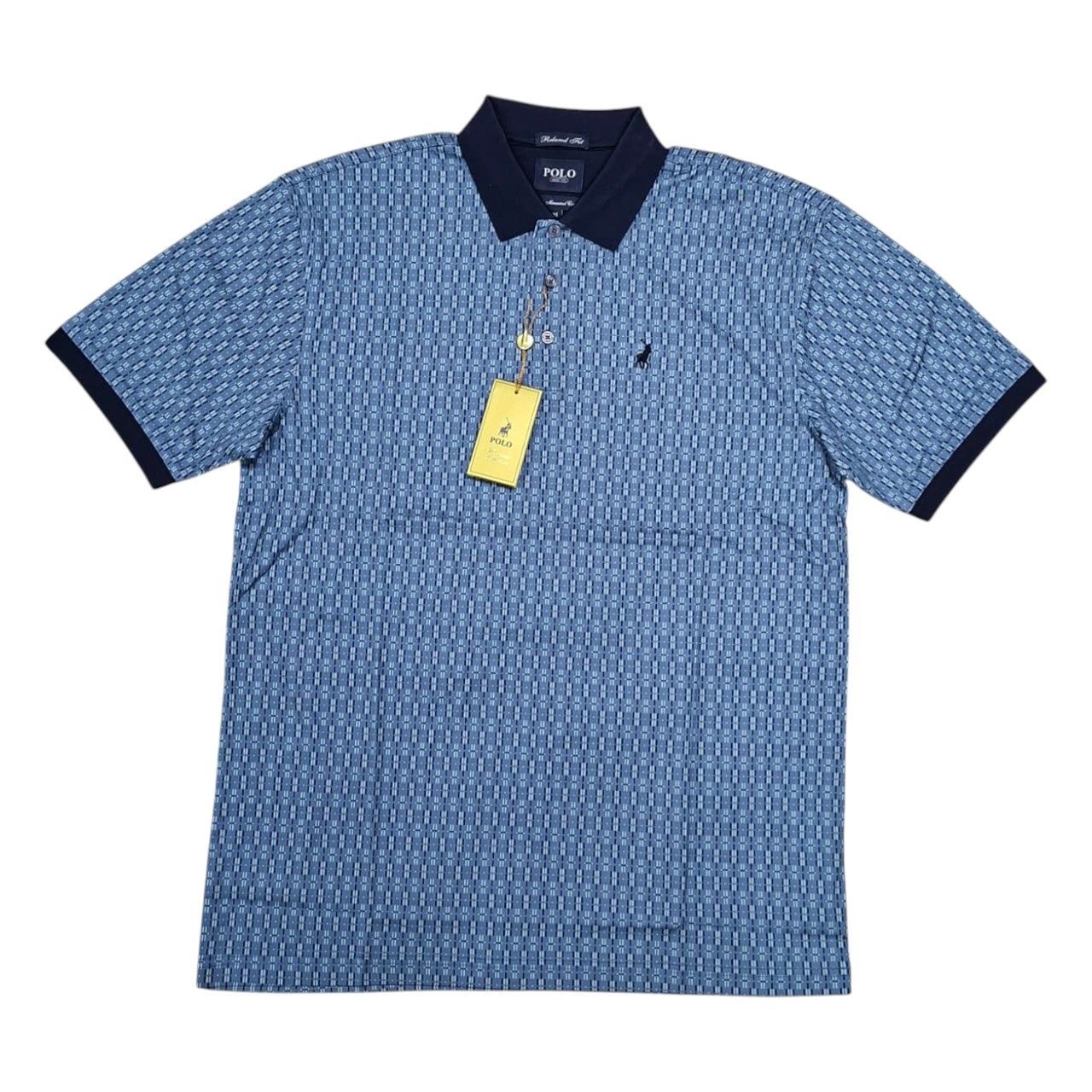 Polo | Printed Micro Geometric Golfer | Blue, Size: S