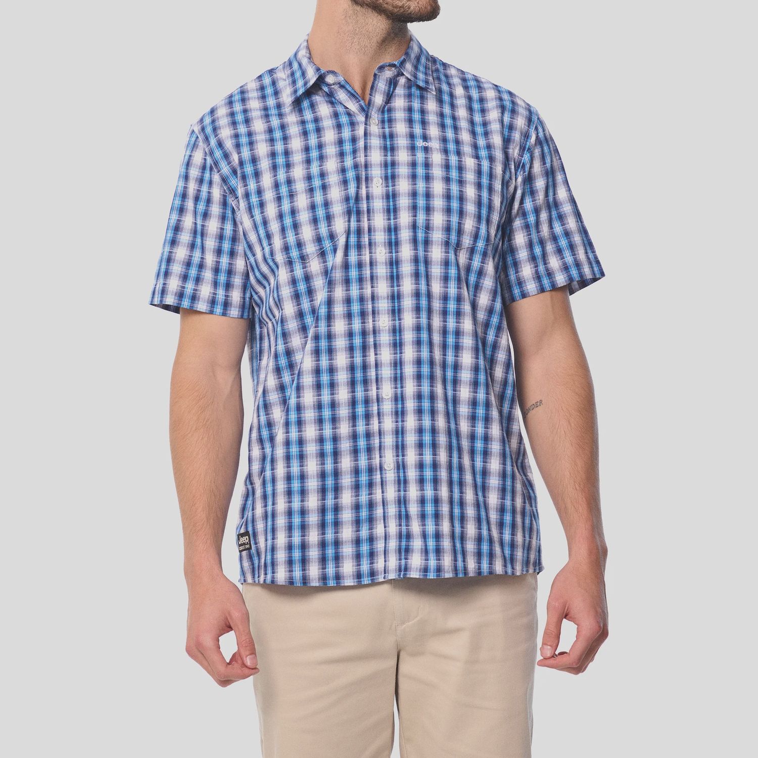 Jeep | Yarn Dye Short Sleeve Shirt | Light Blue Multi Check