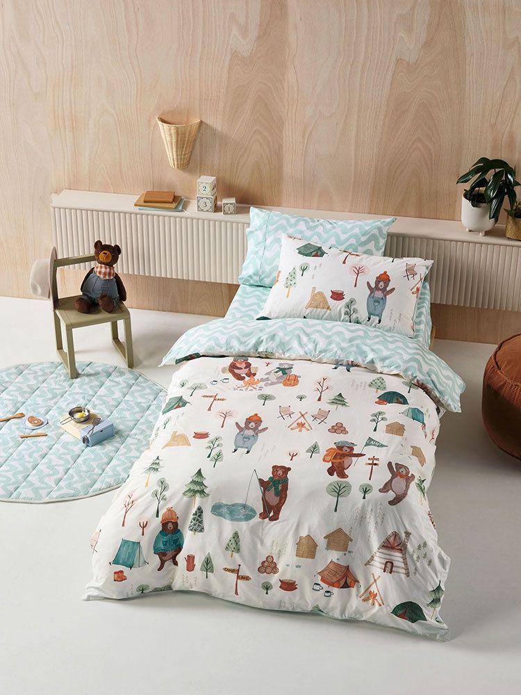 Linen House | Camping Bears Duvet Cover Set | Vanilla, Size: Single