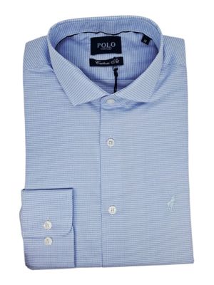 Polo | Long Sleeve Shirt | Micro Check | Blue