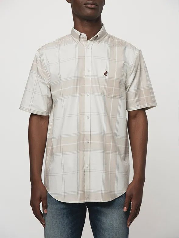 Polo | Check Short Sleeve Shirt | Stone, Size: M