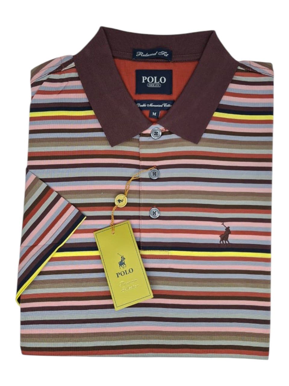 Polo | Double Mercerised Stripe Golfer | Pink, Size: M