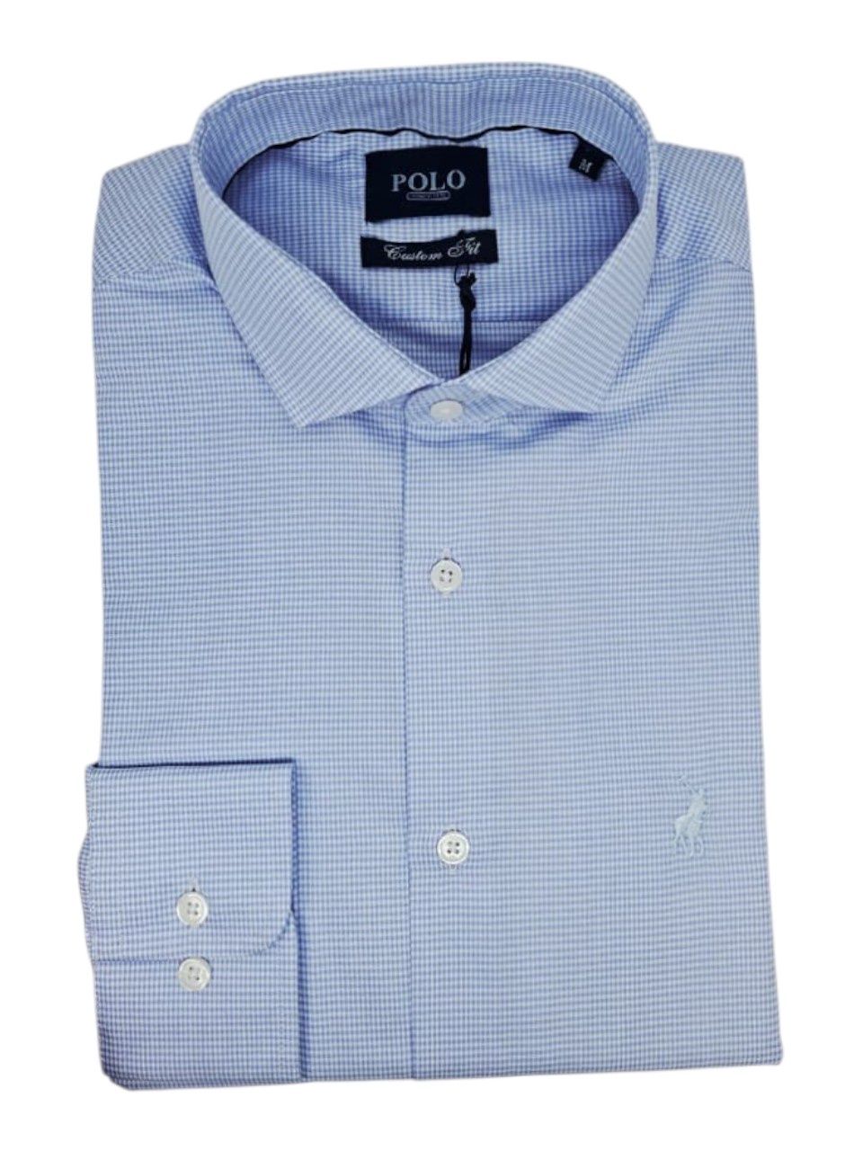 Polo | Long Sleeve Shirt | Micro Check | Blue, Size: S