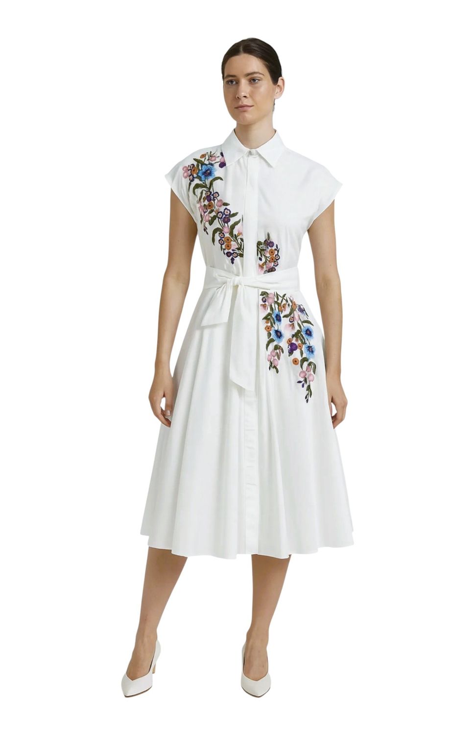 Pringle | Amara Floral Embroidered Midi Dress | White, Size: M