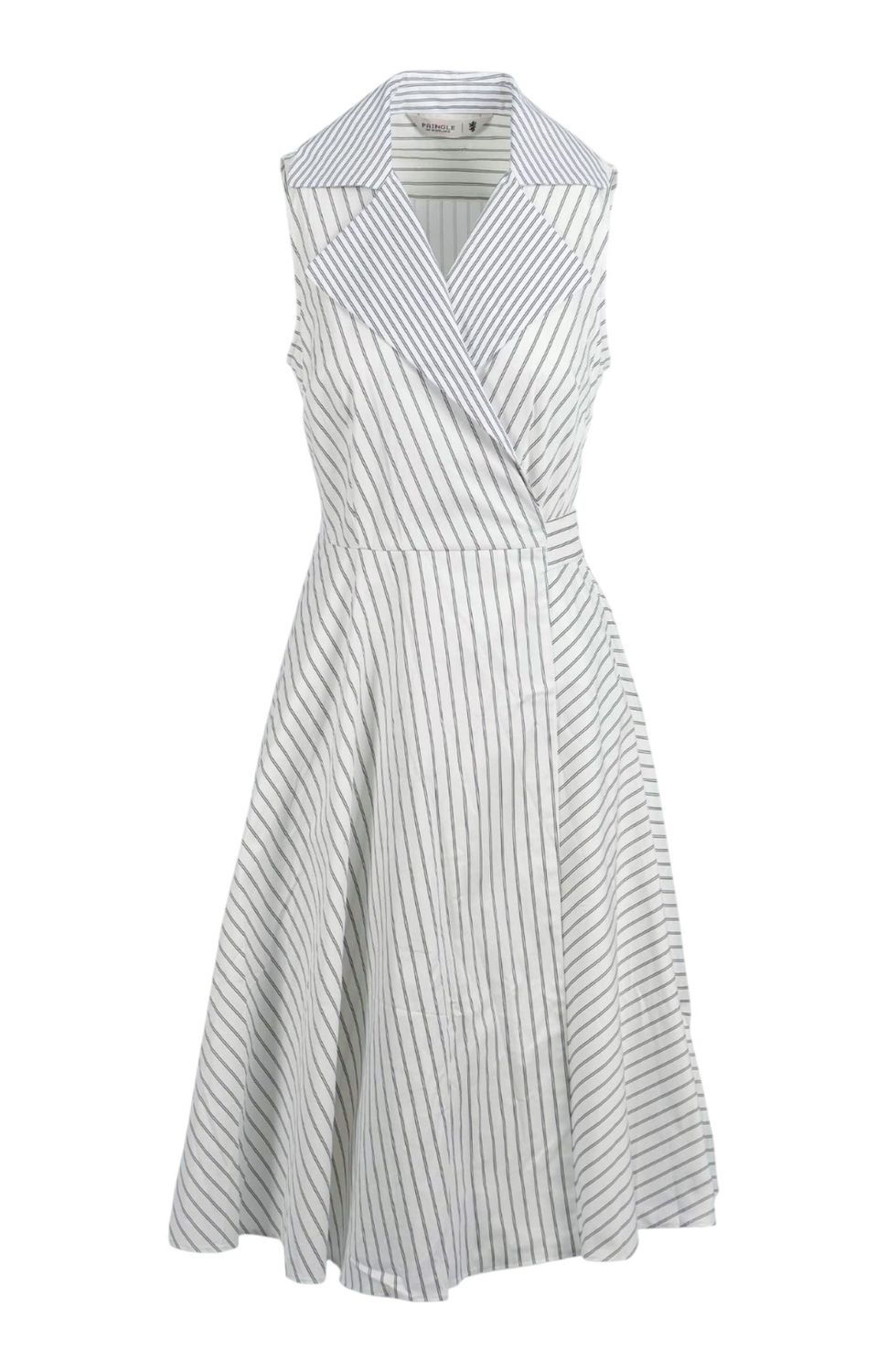 Pringle | Kiara Cotton Wrap Stripe Dress | White, Size: S