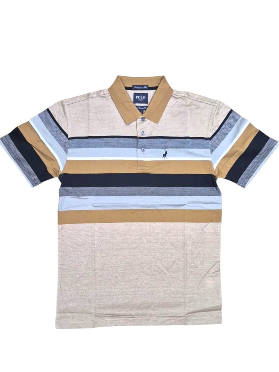 Polo | Double Mercerized Golfer | Textured Stripe | Camel, Size: S