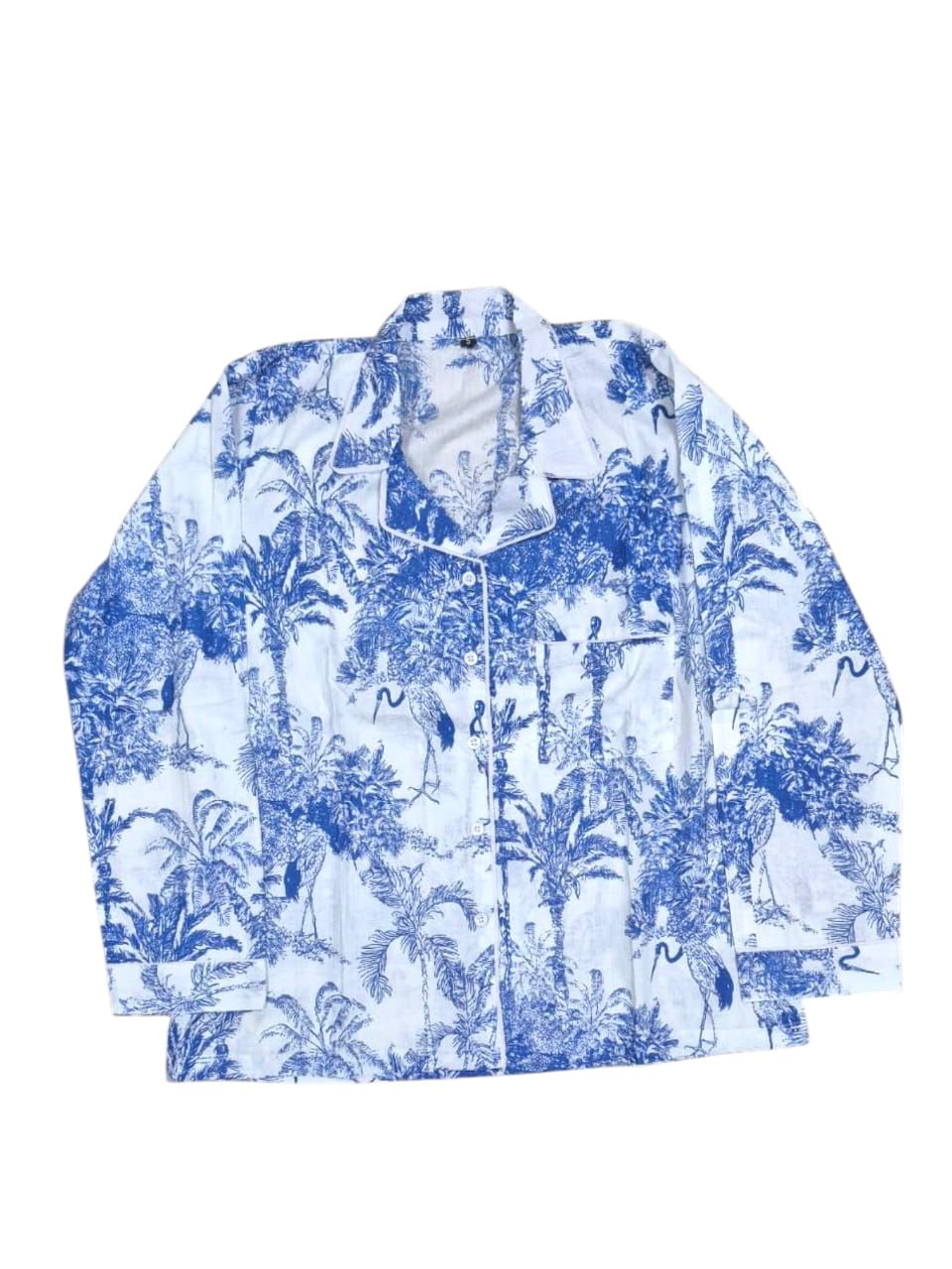 I Love The Dress | Long Pajama Set | Blue Jungle Print, Size: S