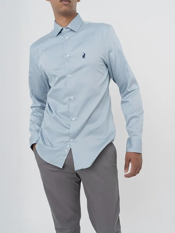 Polo | Long Sleeve Shirt | Essential Sateen | Blue, Size: M