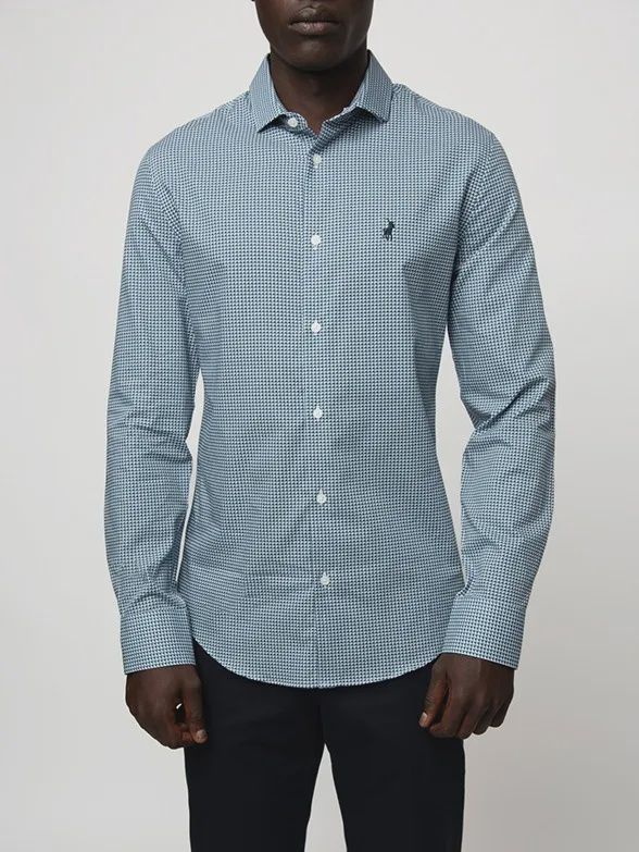 Polo | Printed Geometric Long Sleeve Shirt | Blue, Size: S
