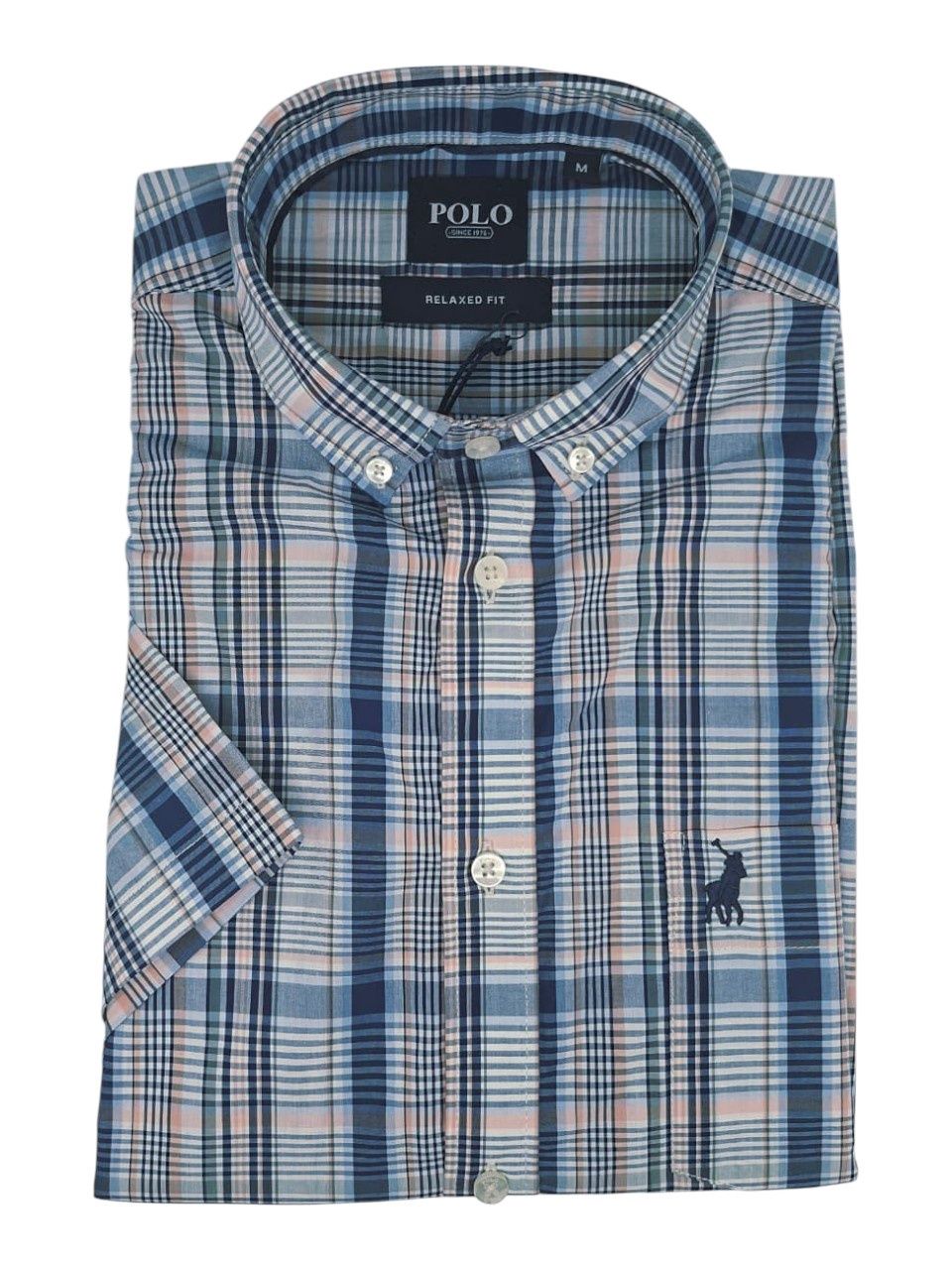 Polo | Short Sleeve Shirt | Large Check | Blue, Size: M