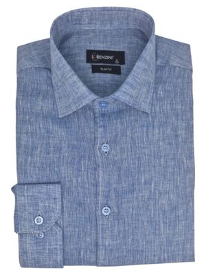 Lorenzini | Slim Fit Linen Long Sleeve Shirt | LO26/21 | Blue