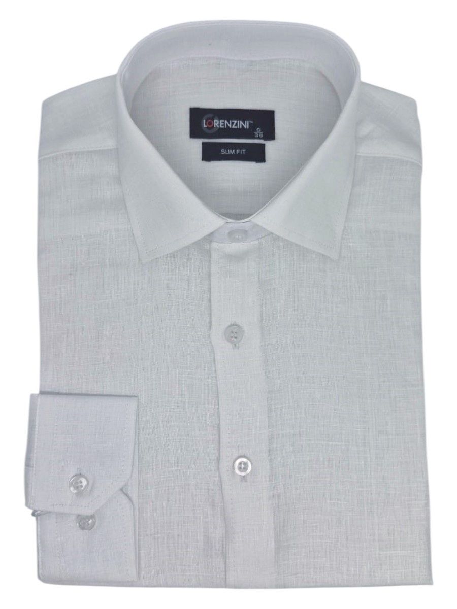 Lorenzini | Slim Fit Linen Long Sleeve Shirt | LO26/21 | White, Size: S