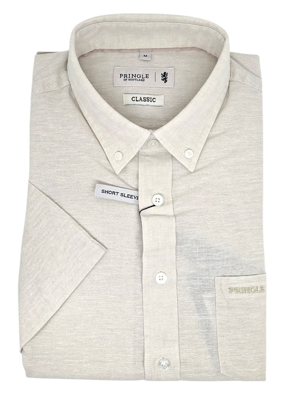 Pringle | Classic Short Sleeve Shirt | Barry | Stone, Size: S