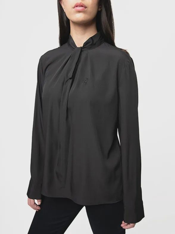 Polo | WMN Cristina Knot Neck Blouse | Black, Size: 32