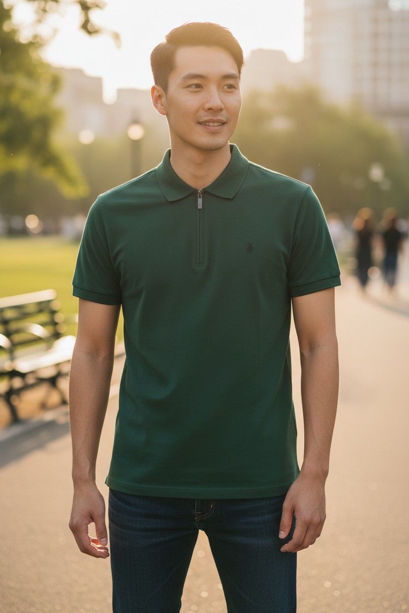 Polo | 1/4 Zip Pima Cotton Golfer | Dark Green, Size: M