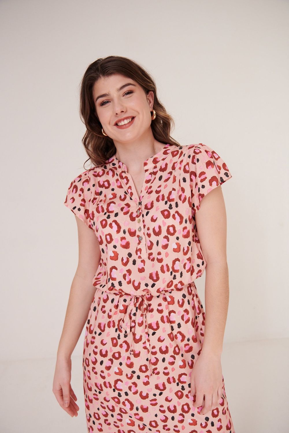 Willow | Sara Dress | Animal Watercolor Pinks, Size: XS