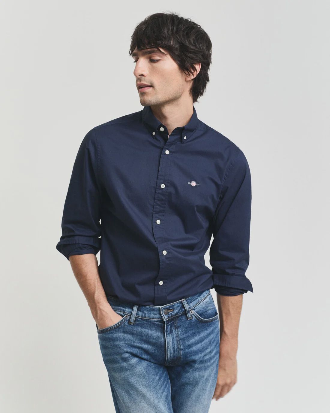 Gant | Slim Long Sleeve Poplin Shirt | Marine, Size: M