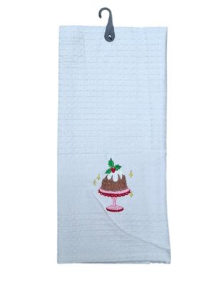 Linen House | White Kitchen Towel | Christmas Pudding | 44x65cm