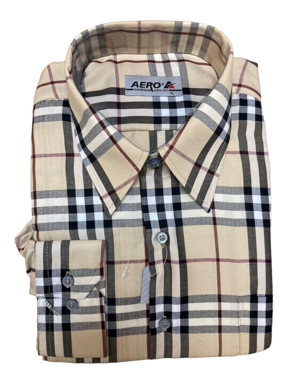 Aero | Long Sleeve Shirt | Stone Check, Size: M