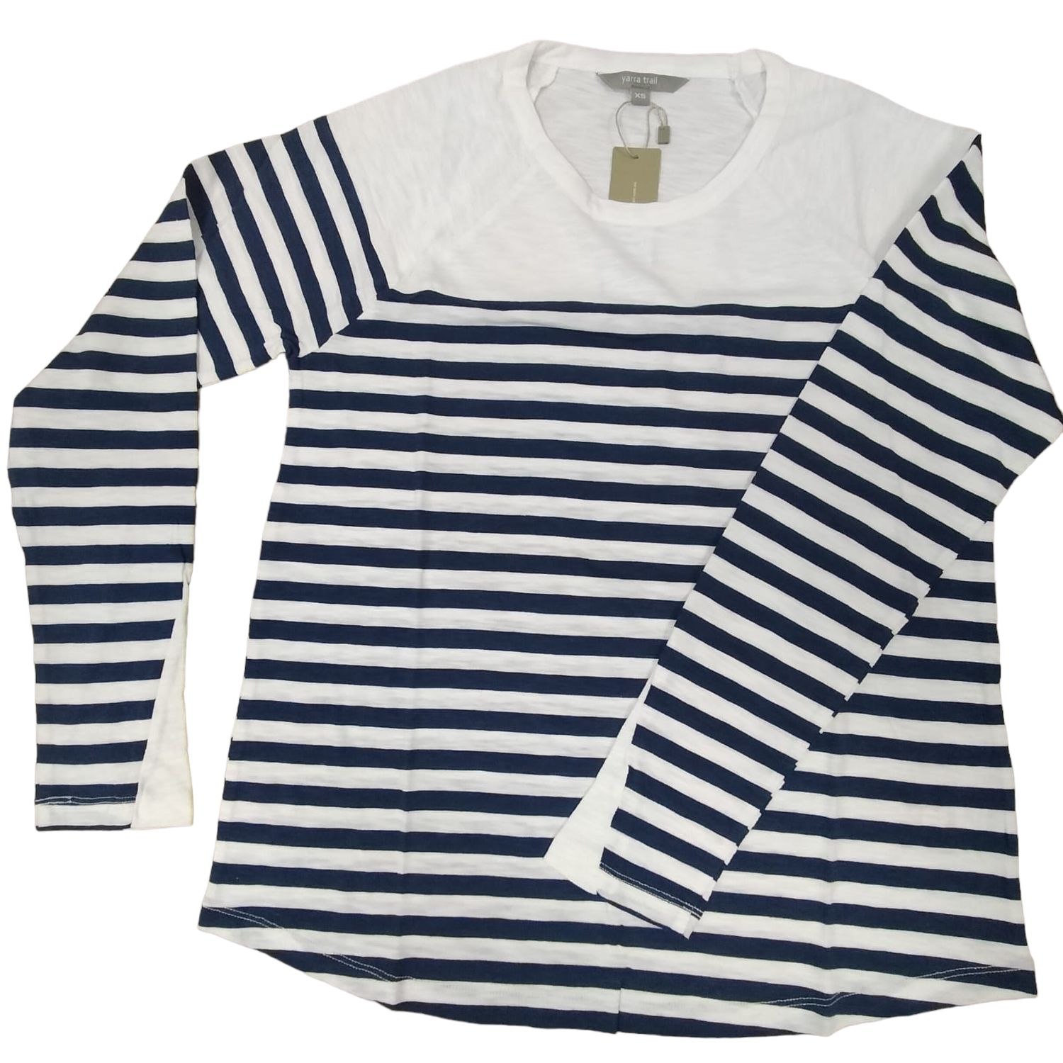 Yarra Trail | Fine Stripe Long sleeve Tee | Prussian Blue, Size: XS
