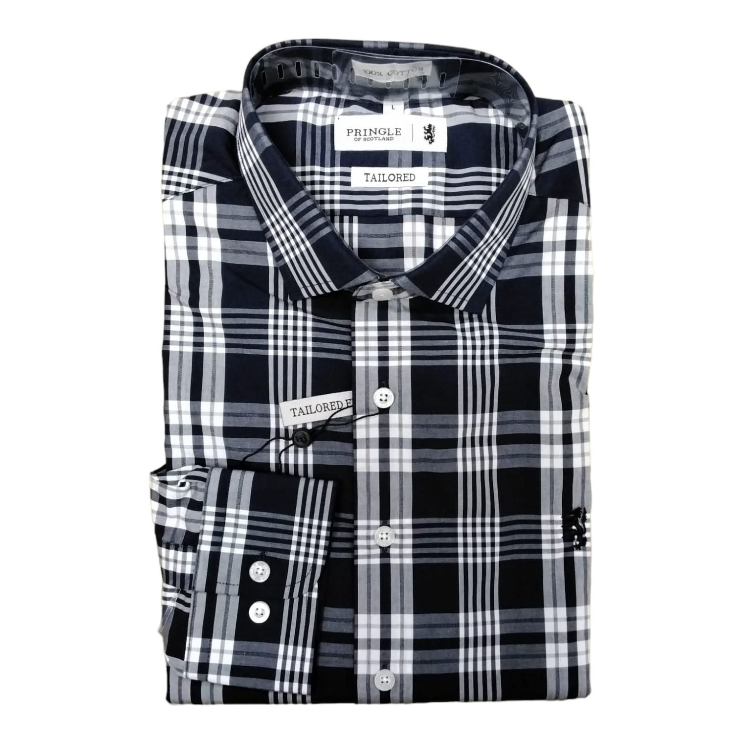 Pringle | Tailored Long Sleeve Shirt | Blue Check, Size: S