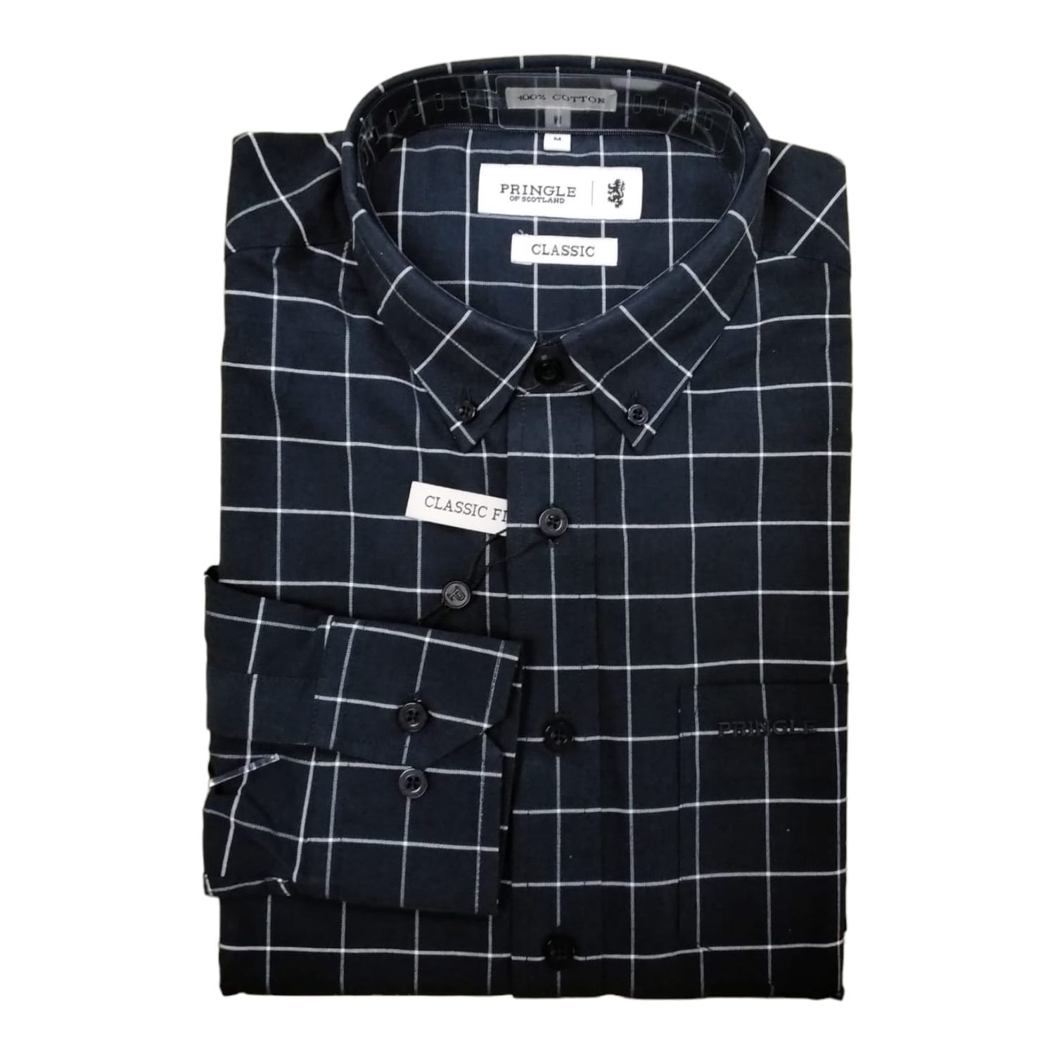 Pringle | Classic Long Sleeve Shirt | Anthony | Navy Check, Size: S