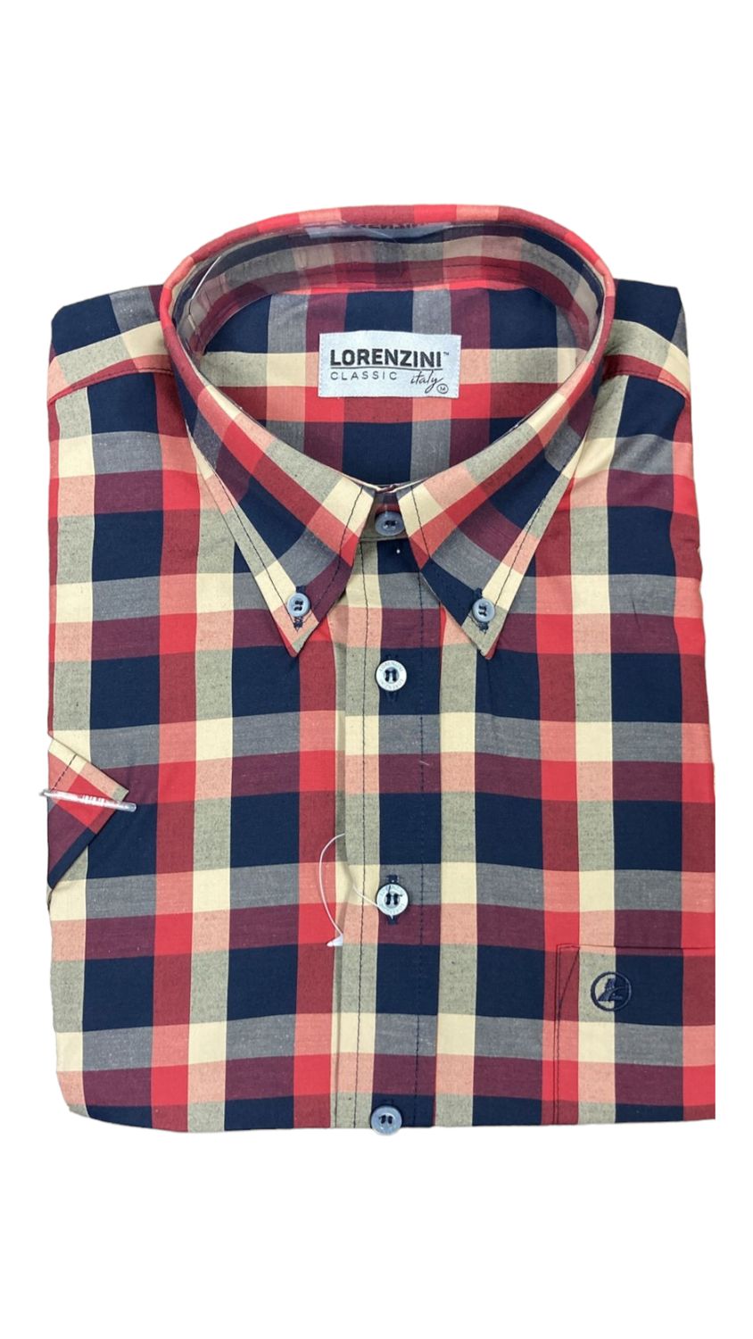 Lorenzini | Classic Short Sleeve  Shirt | Red Check, Size: S