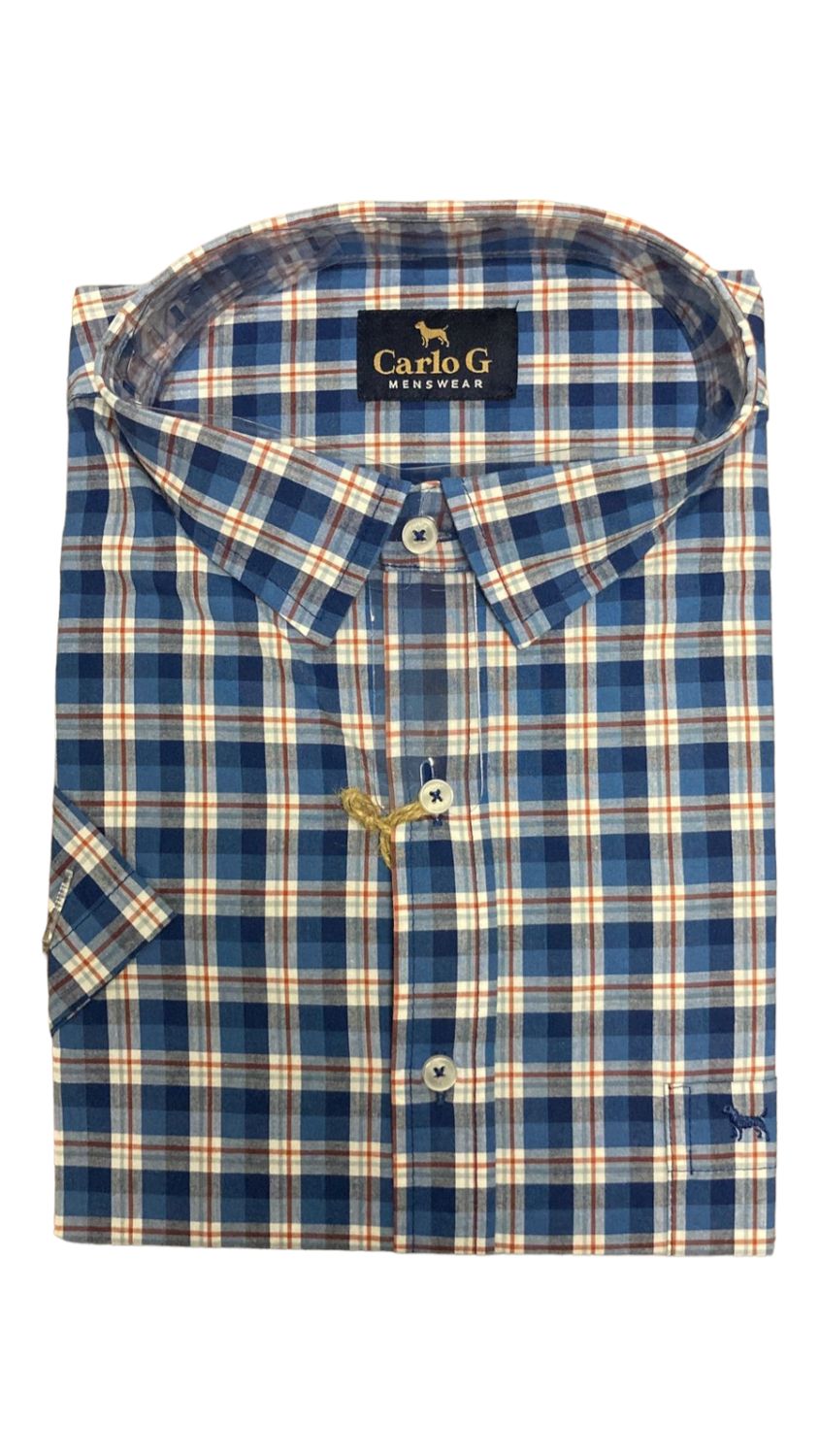 Carlo Galucci | Short Sleeve Shirt | K1166 | Blue Check, Size: S