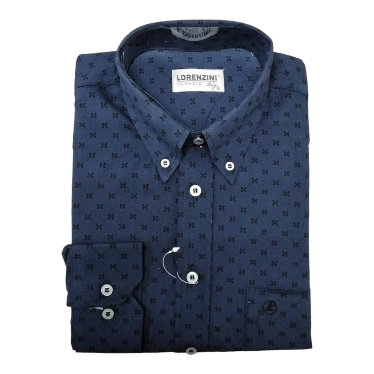 Lorenzini | LS Shirt | LO50/344 | Pattern | Navy, Size: M