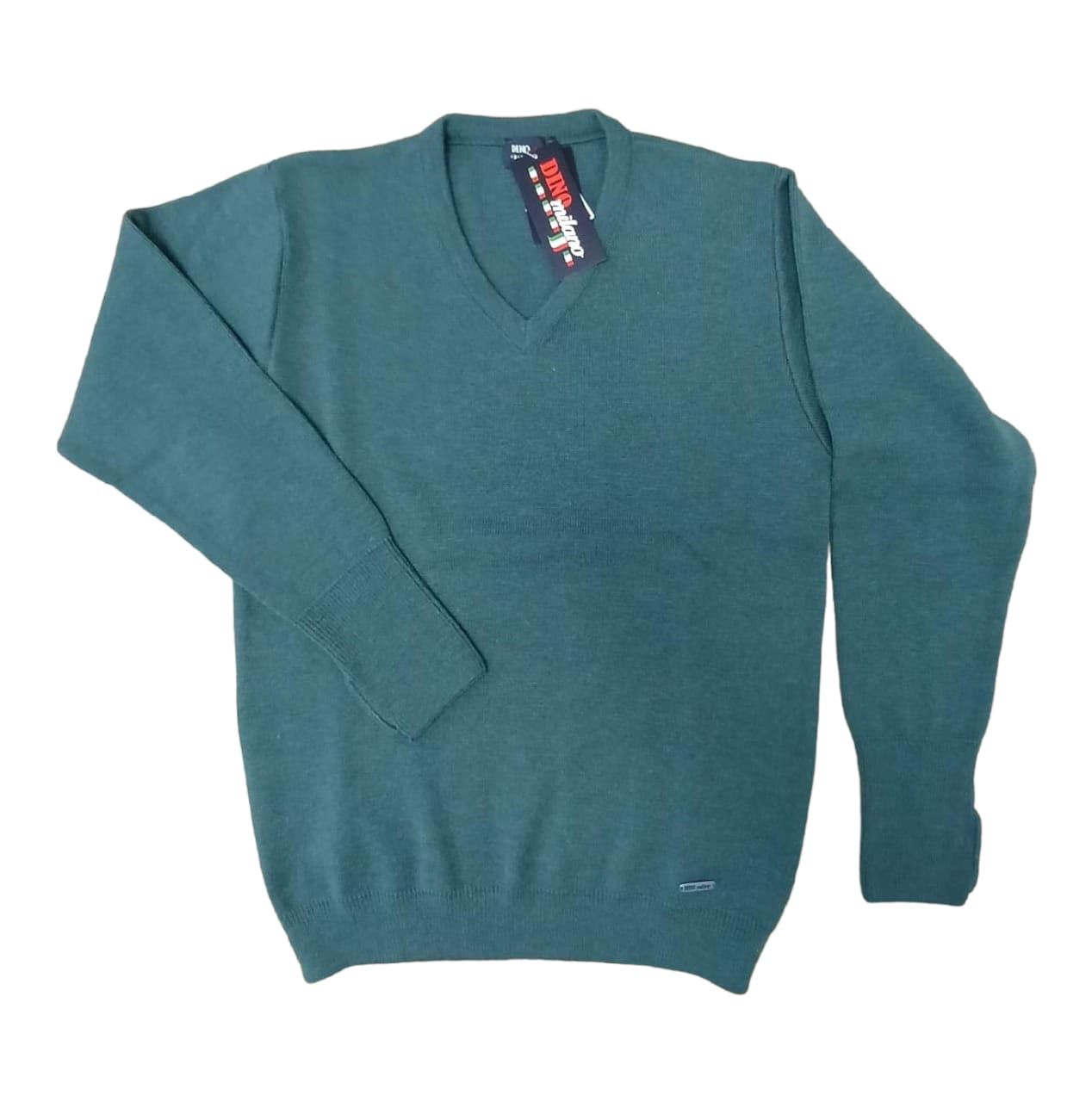 Dino Milano | Wool Blend V-neck Jersey | Verdigris, Size: S