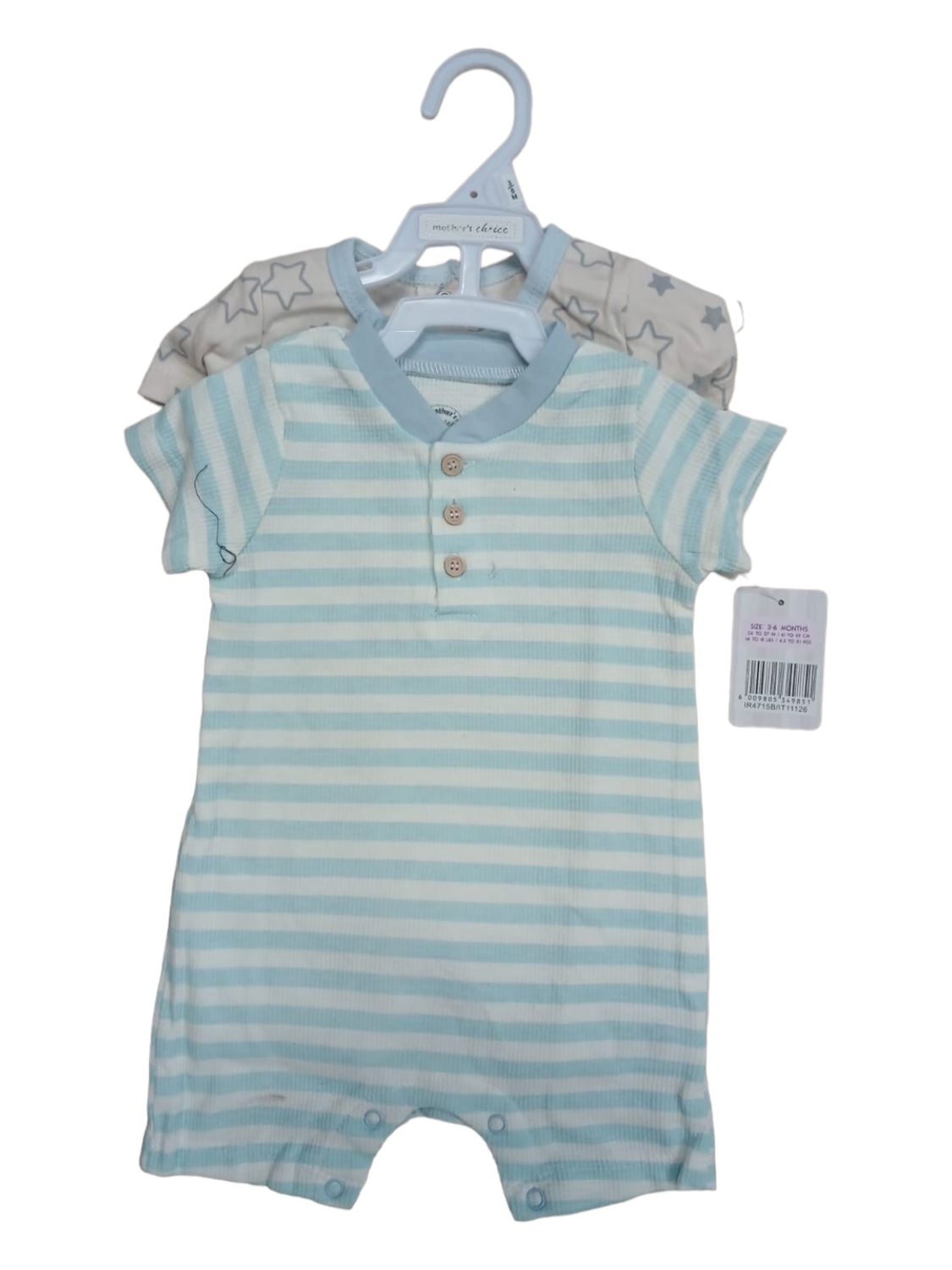 Mother's Choice | Infants 2 Pack Rompers | Stars, Size: 0-3