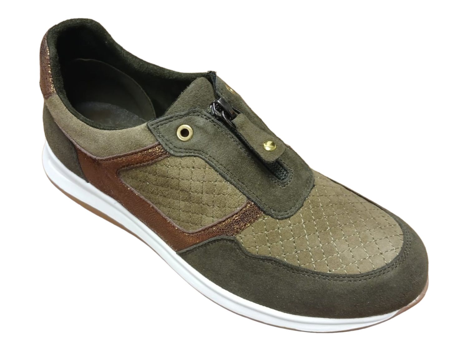 Green Cross | One Middle Zip Sneaker | Bronze, Size: 9