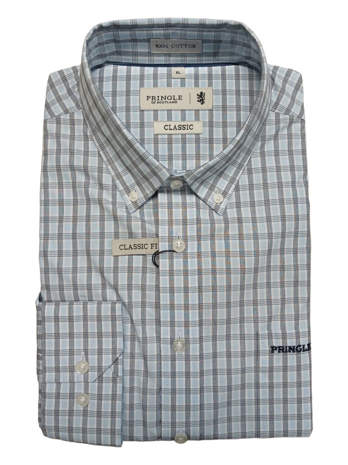 Pringle | Classic Long Sleeve Shirt | Gregor | Blue Check, Size: S