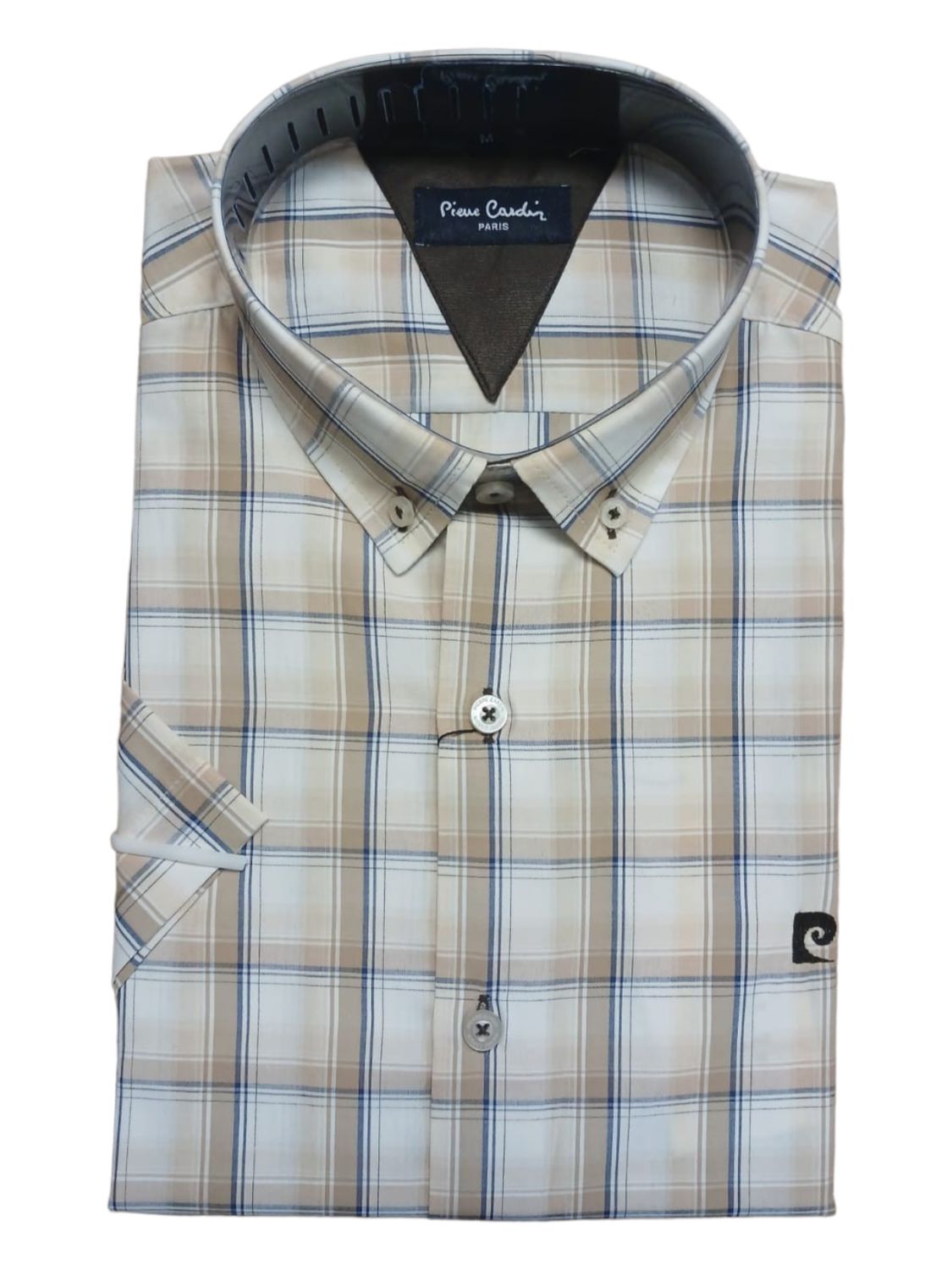 Pierre Cardin | Short Sleeve Shirt | Brown Check, Size: S