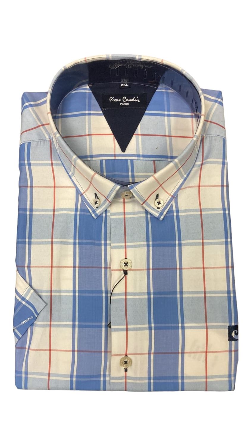 Pierre Cardin | Short Sleeve Shirt | Blue Check, Size: S