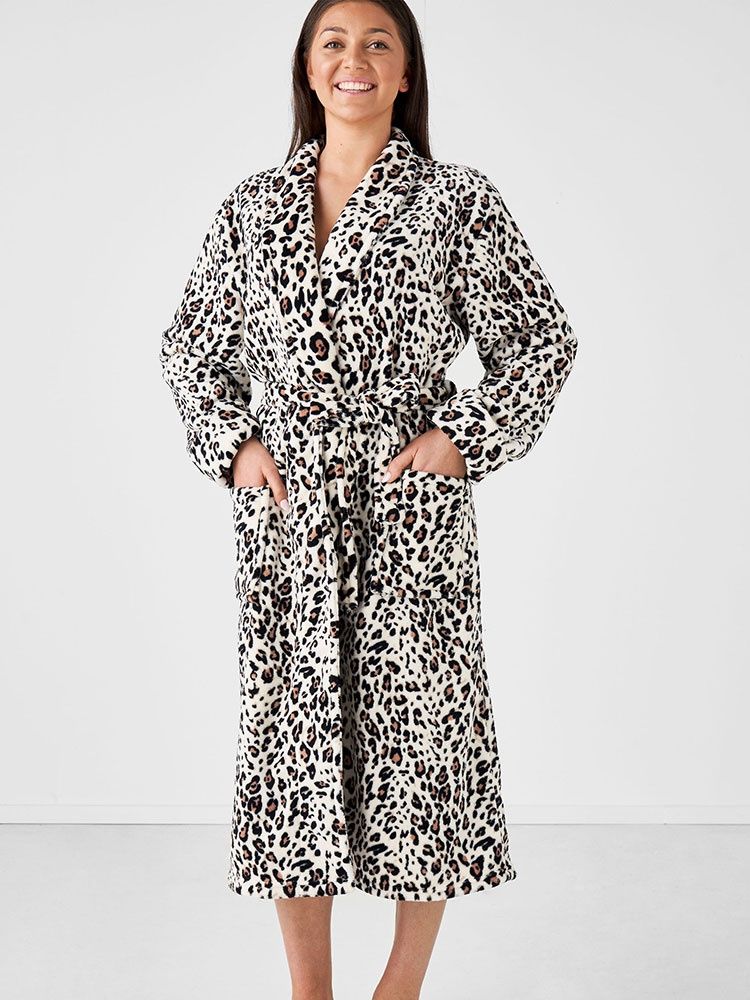 Linen House | Leopard Plush Bathrobe, Size: One Size Fits Most