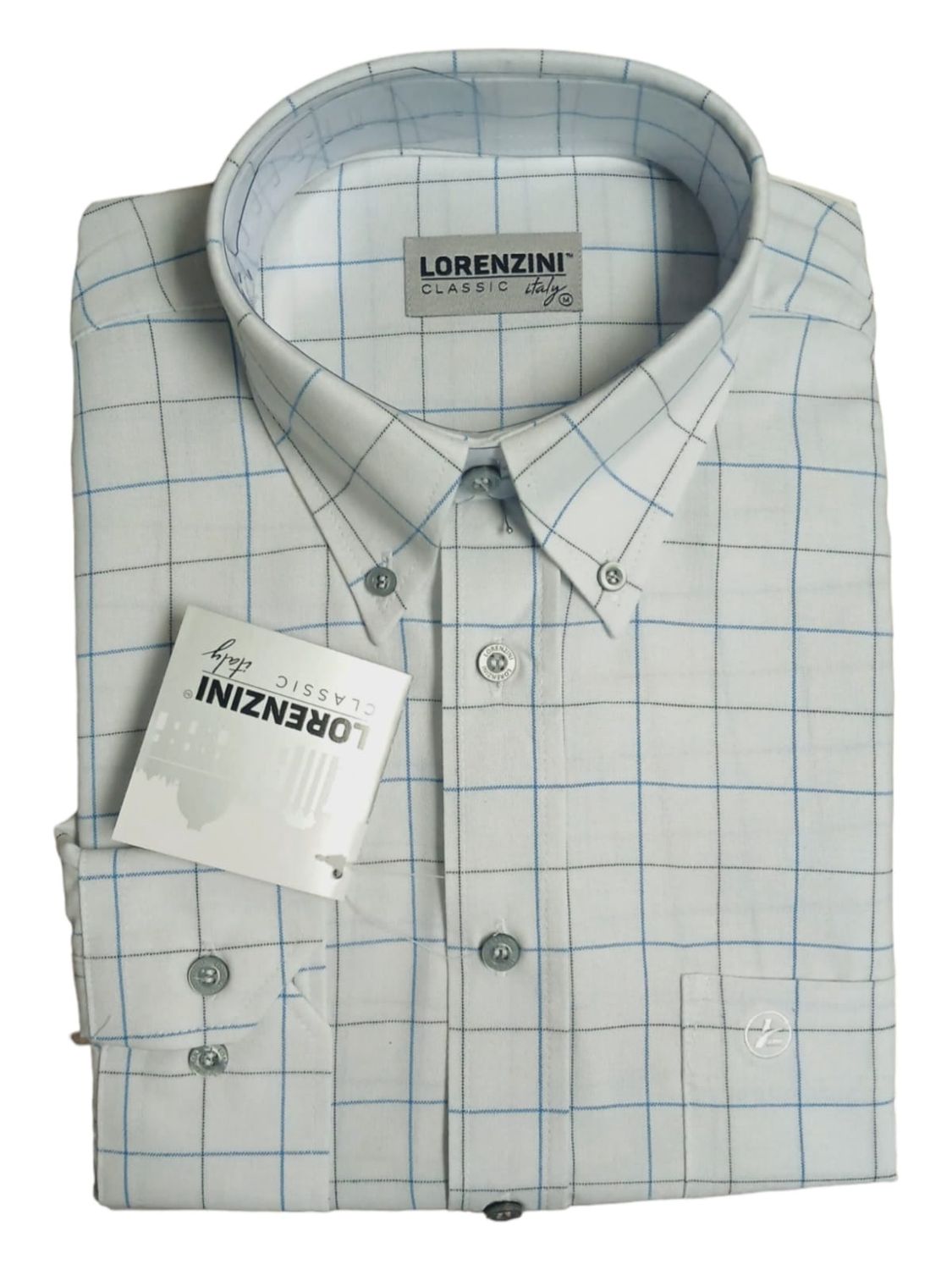 Lorenzini | Classic Long Sleeve Shirt | White &amp; Blue Check, Size: S