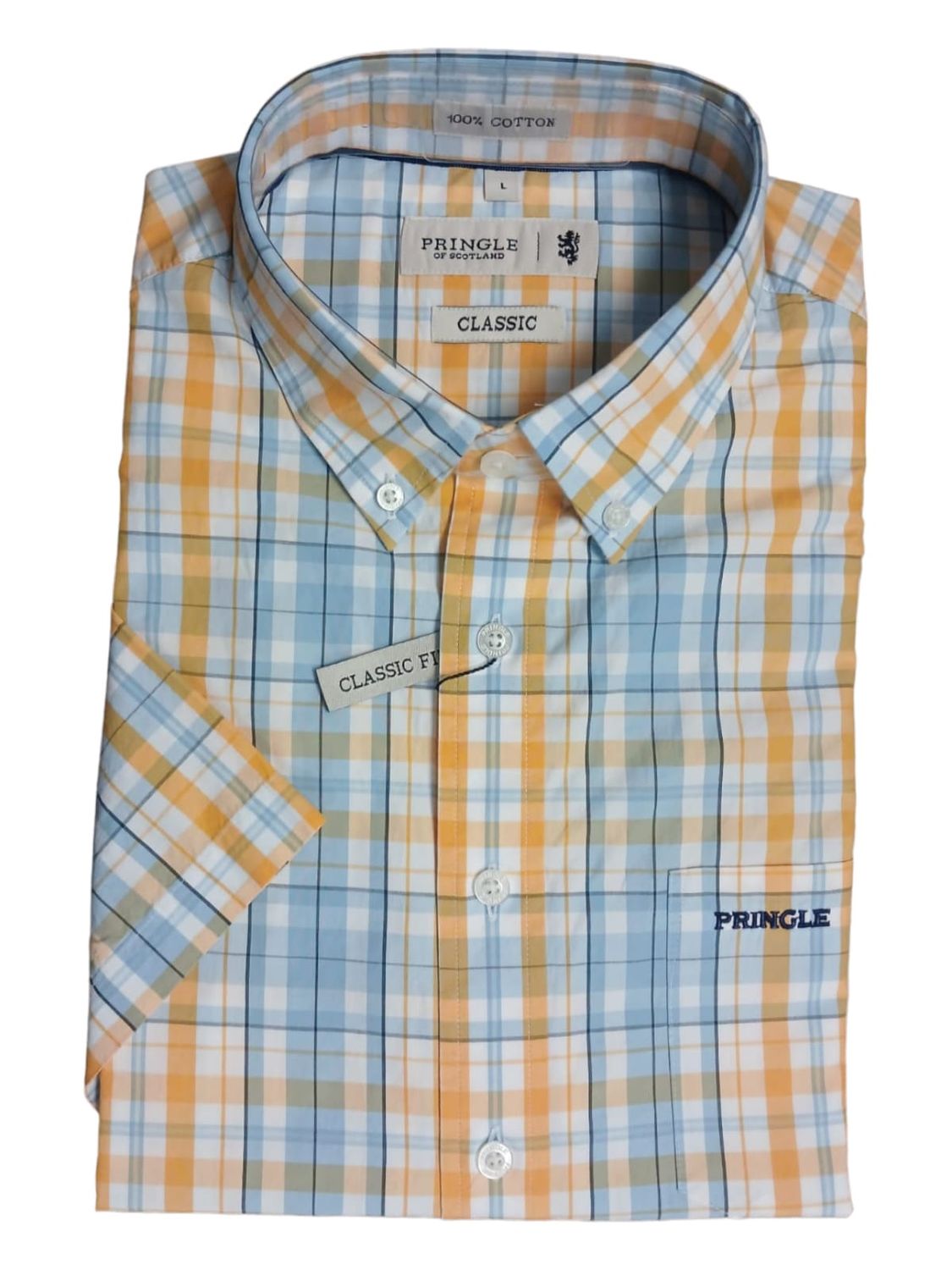 Pringle | Classic Short Sleeve Shirt | Rocco | Yellow Blue Check, Size: S