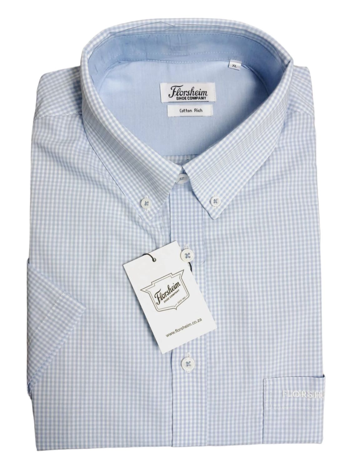 Florsheim | Relaxed Short Sleeve Shirt | Light Blue Check, Size: S