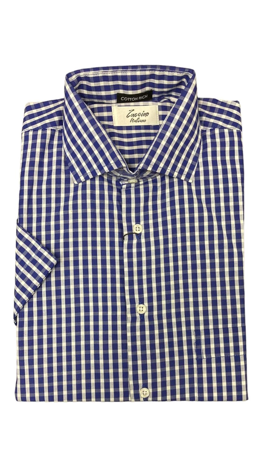Zuccino | Short Sleeve Shirt | Navy Check, Size: M
