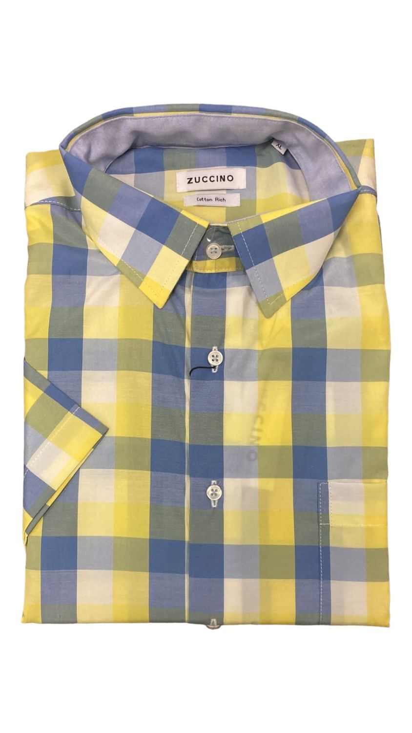 Zuccino | Short Sleeve Shirt | Blue/Yellow, Size: XL