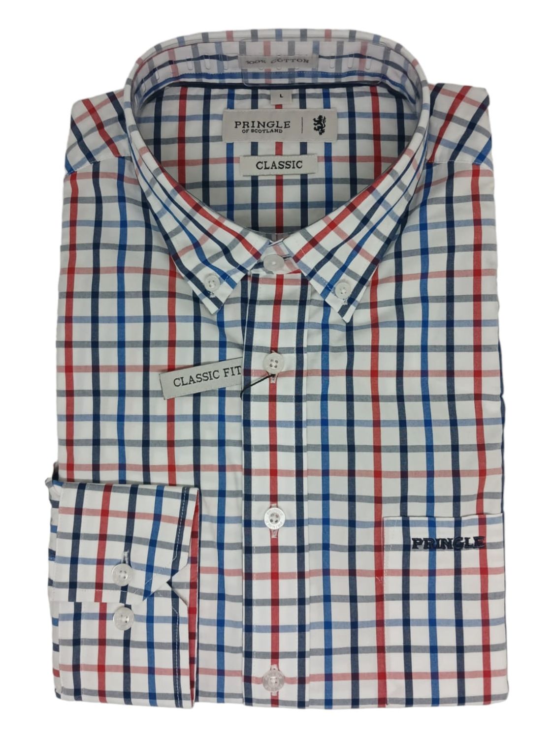 Pringle | Classic Long Sleeve Shirt | Chadwick | Blue Red Check, Size: S