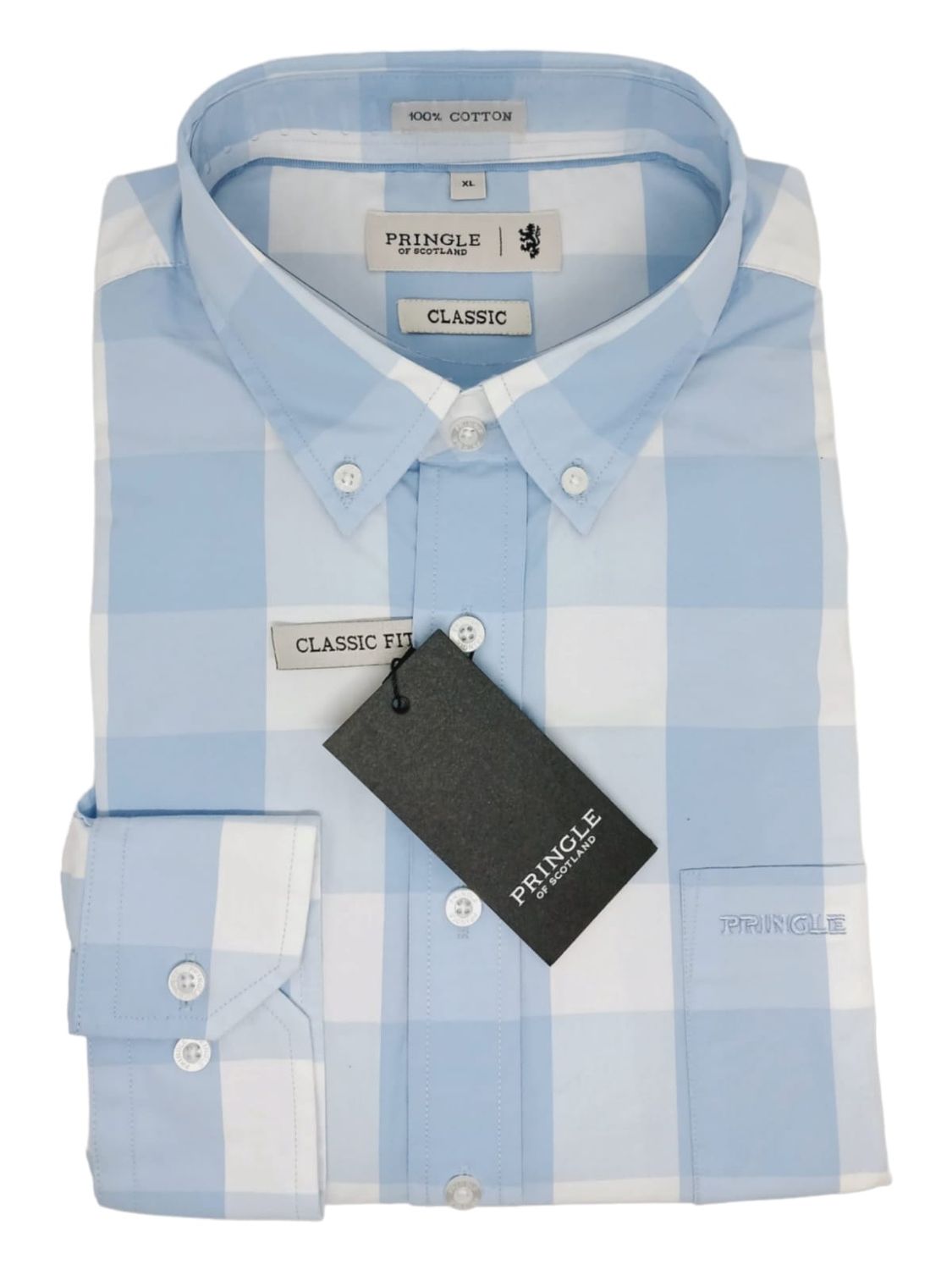 Pringle | Classic Long Sleeve Shirt | Vincent | Blue Check, Size: S