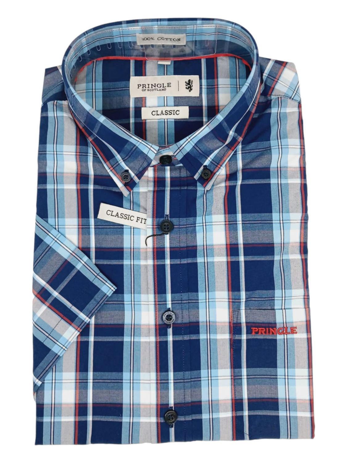 Pringle | Classic Short Sleeve Shirt | Kayden | Blue Check, Size: S