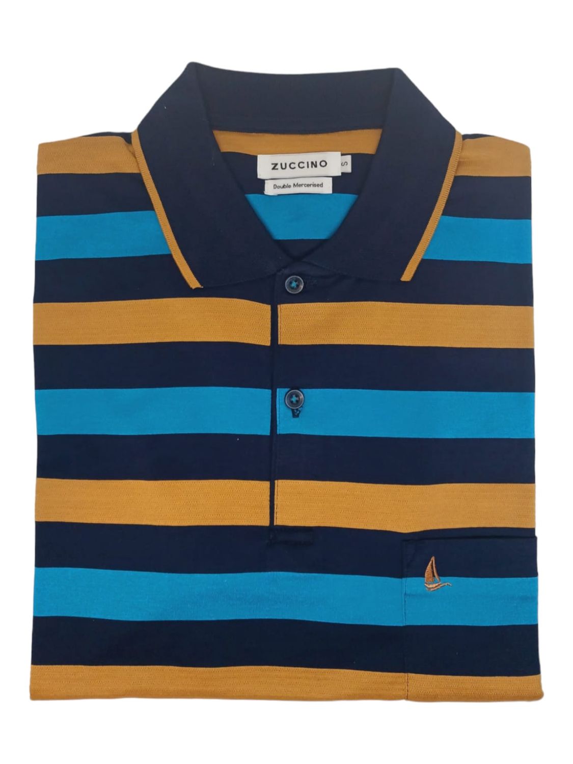 Zuccino | 19/56 DMC Mercerised Golfer | Blue &amp; Mustard Stripe, Size: S