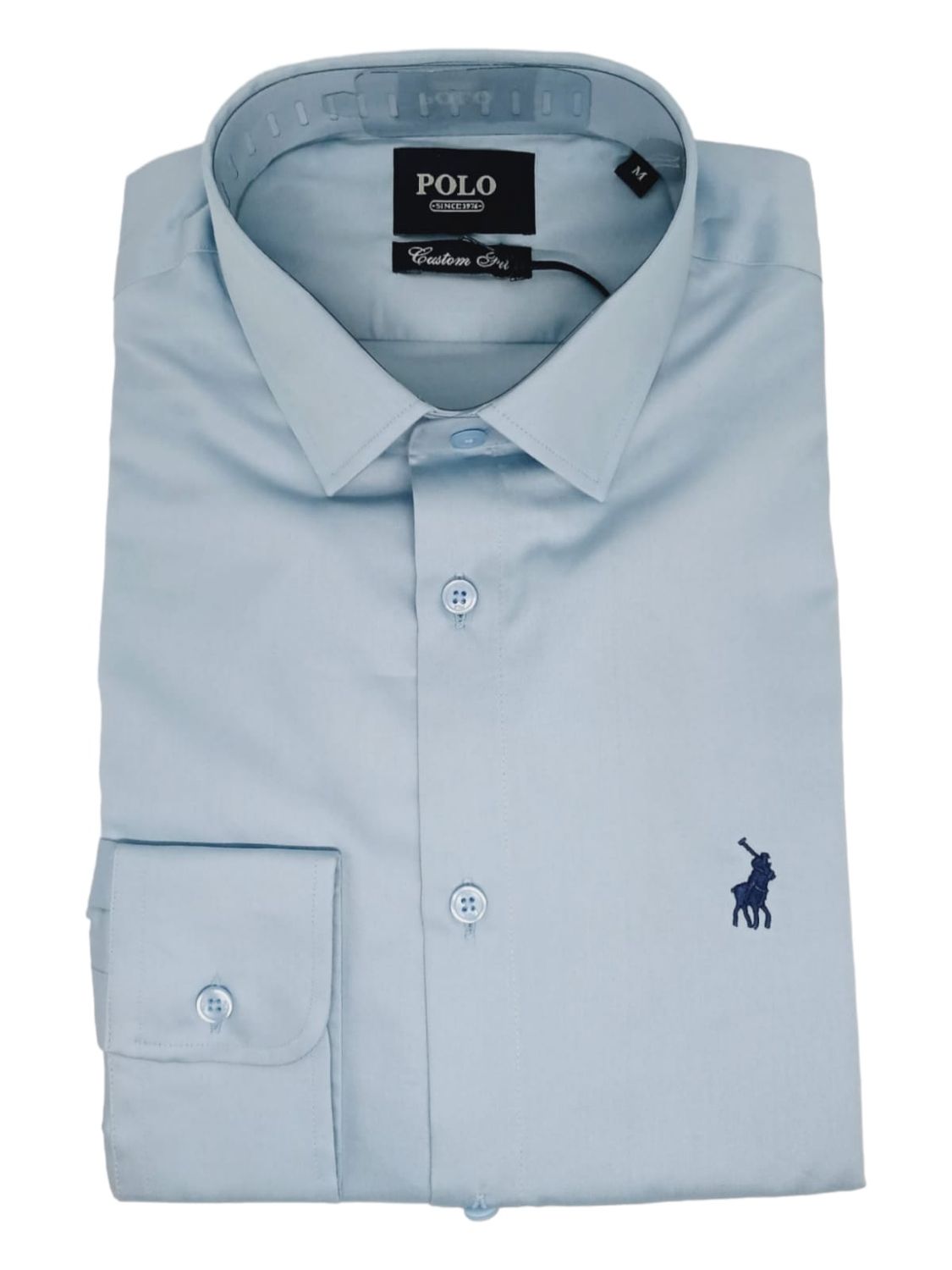 Polo Long Sleeve Shirt | Greig Custom Fit | Blue, Size: S