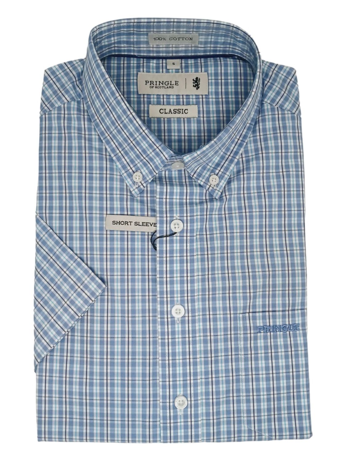 Pringle | Classic Short Sleeve Shirt | Cyril | Mid Blue, Size: S