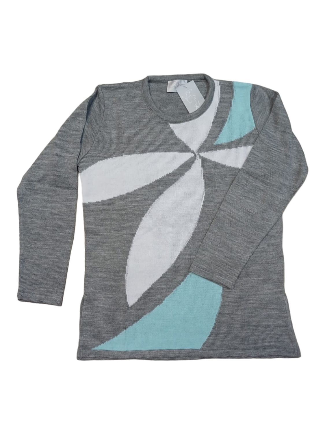 Romy Collection | Intarsia Flower Pullover | Silver, Size: S