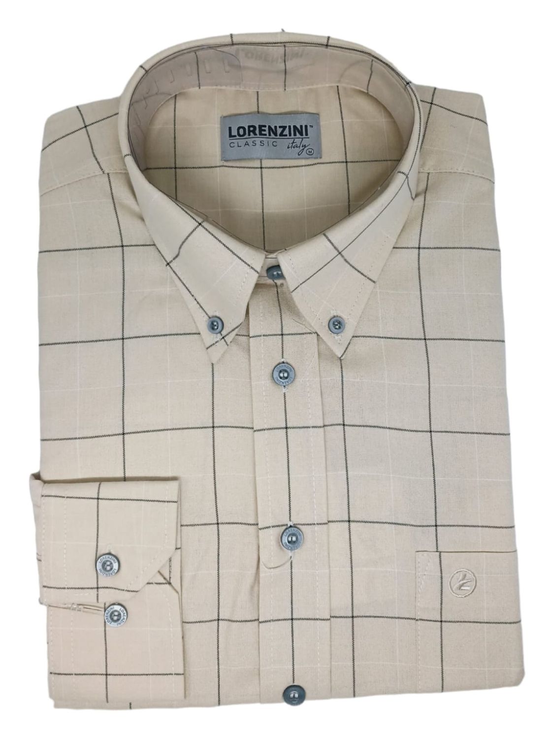 Lorenzini | Classic Long Sleeve Shirt | LO50/99 | Stone Check, Size: S