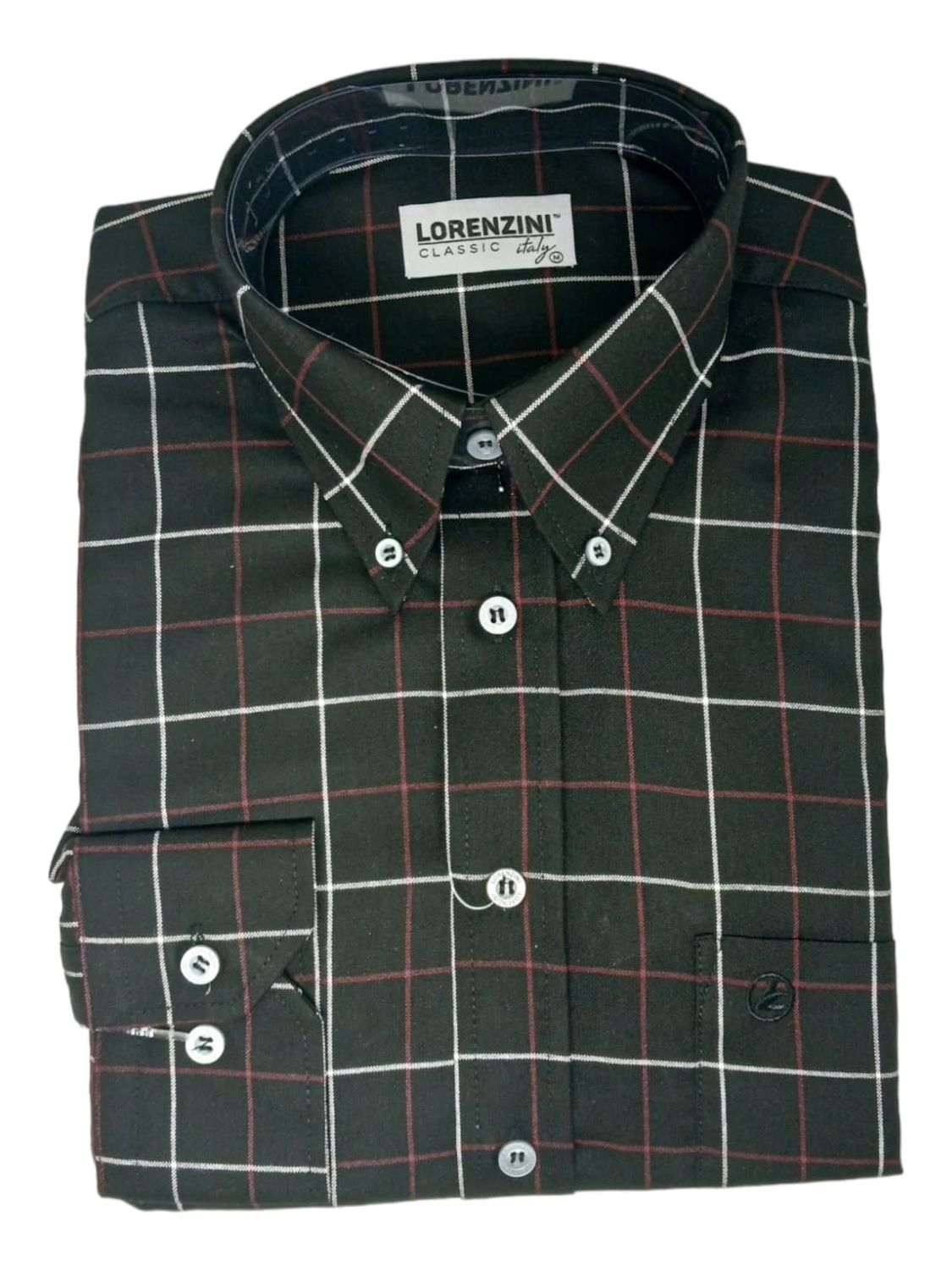 Lorenzini | Classic Long Sleeve Shirt | LO50/99 | Black/Burgundy Check, Size: S